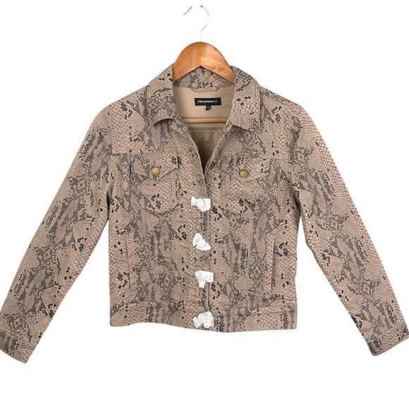 Prosperity Women’s Snakeskin Print Denim Jacket Taupe Black Size XS NWOT - Picture 1 of 9